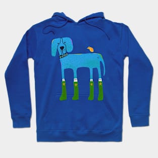 Whimsical Blue Great Dane Drawing wearing green Boots Hoodie